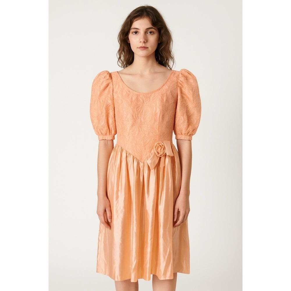 Vintage 1970s Dance Allure by Alfred Angelo Peach Satin Dress